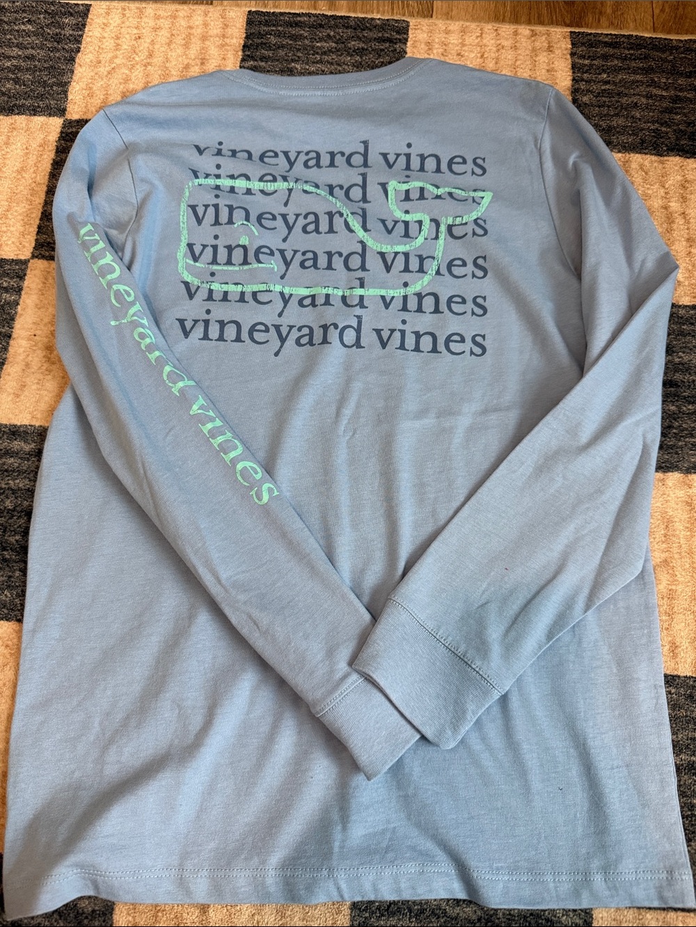 Vineyard Vines Light Blue Long Sleeve Tee with Mint Whale Graphic
